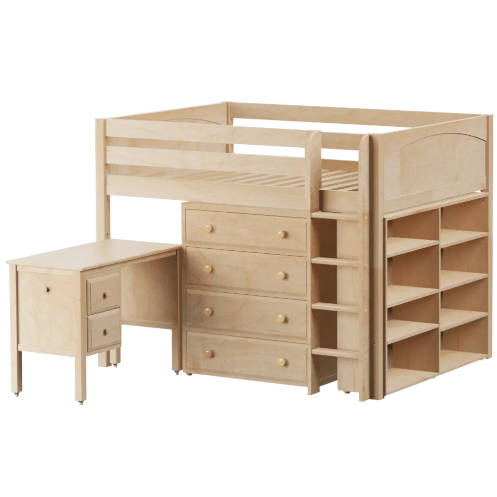 Maxtrix Full Mid Loft Bed with Straight Ladder, Storage   Desk