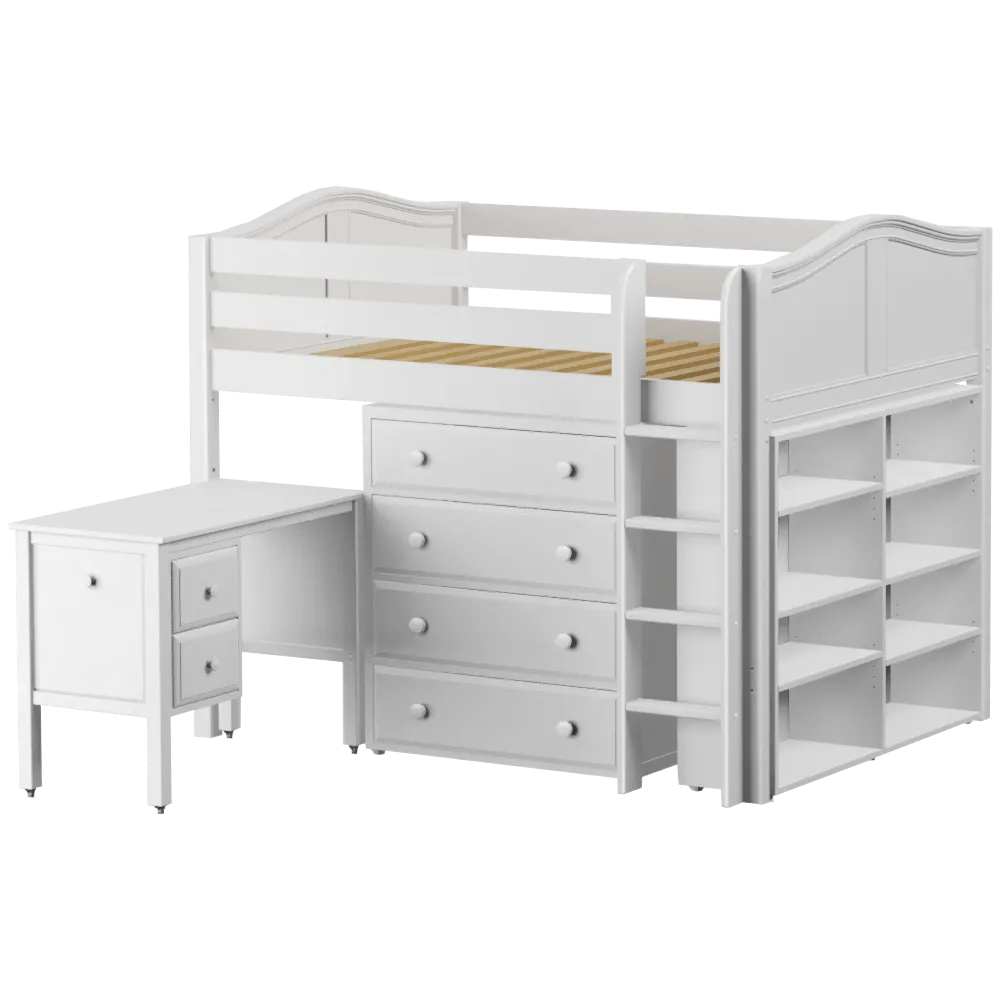 Maxtrix Full Mid Loft Bed with Straight Ladder, Storage   Desk