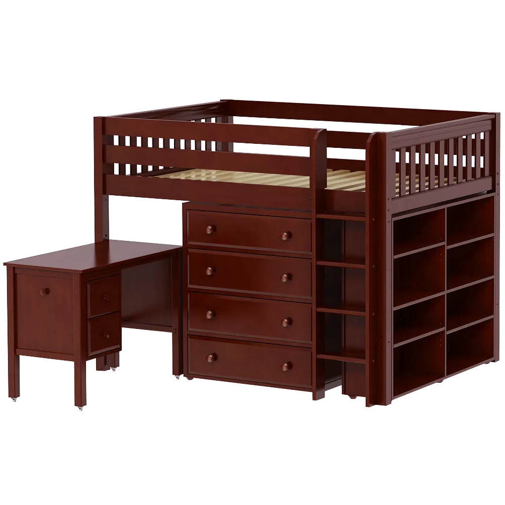 Maxtrix Full Mid Loft Bed with Straight Ladder, Storage   Desk