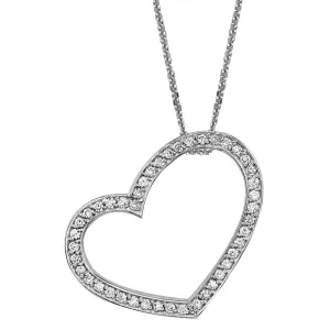 Medium Open Diamond Heart Pendant and Chain in 14K White Gold, 0.45CT, 18" Inches