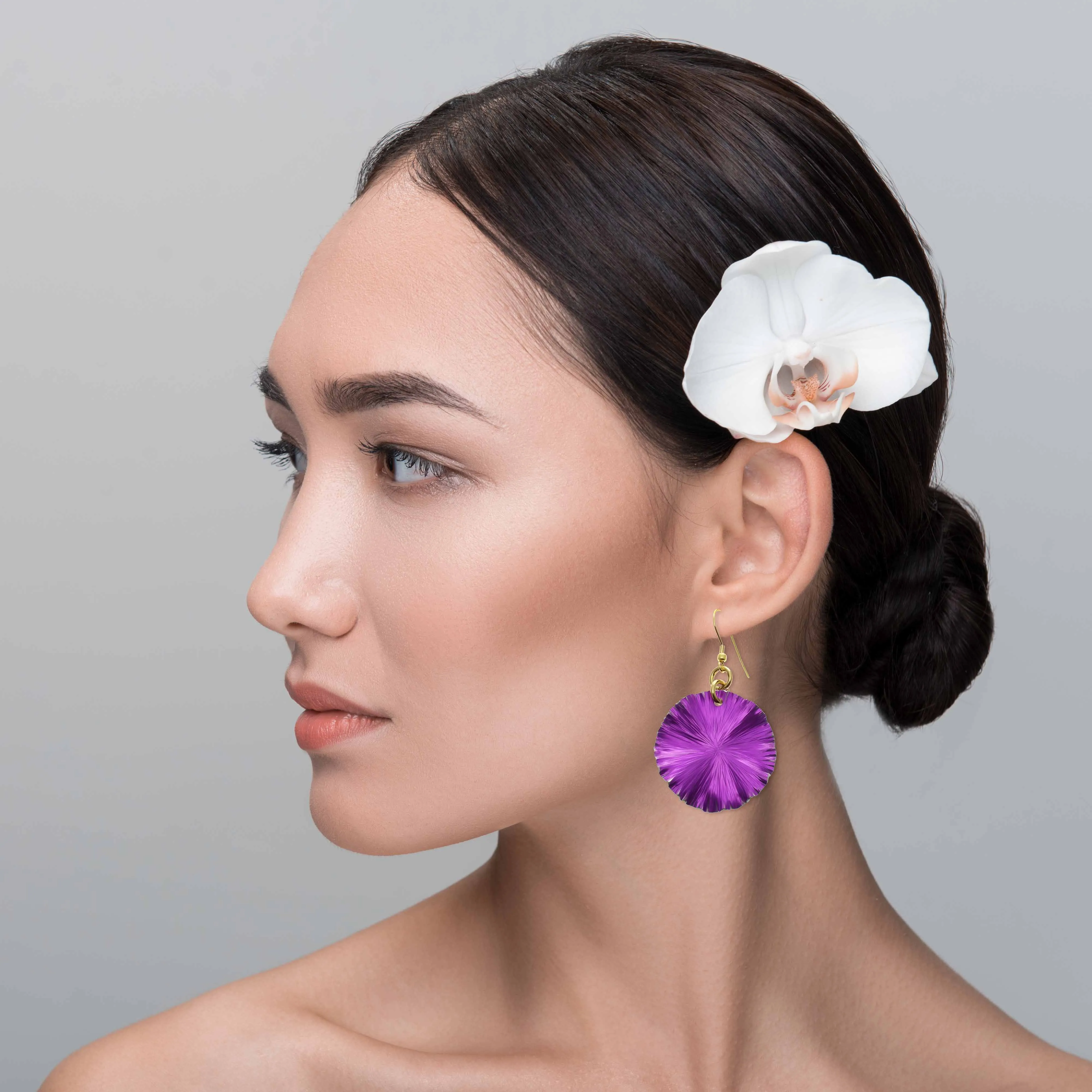 Medium Violet Anodized Aluminum Lily Pad Earrings