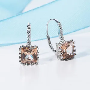 Morganite Princess Cut 925 Silver Earrings for Women