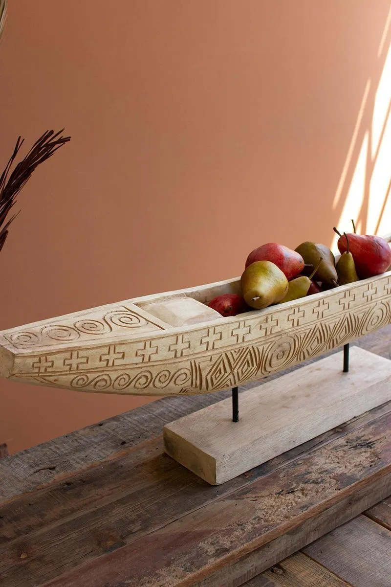 Natural Wooden Boat Decor on a Base