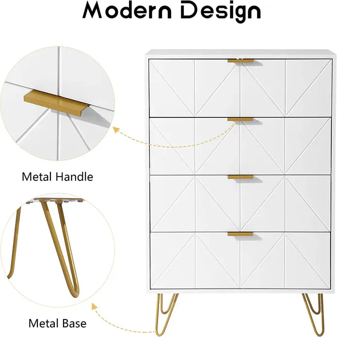 NEW Assembled ShipitFurniture White 4 Drawer Chest: Spacious and Modern Storage Solution - Retails $321 USD