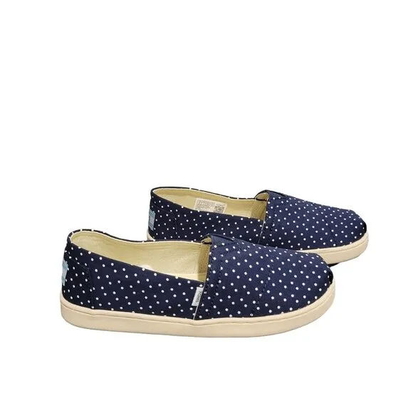 New TOMS  Shoes Girls Kids navy blue Polka Dots Slip-on Size 2 Alpargata