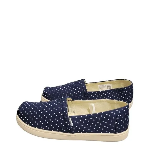 New TOMS  Shoes Girls Kids navy blue Polka Dots Slip-on Size 2 Alpargata