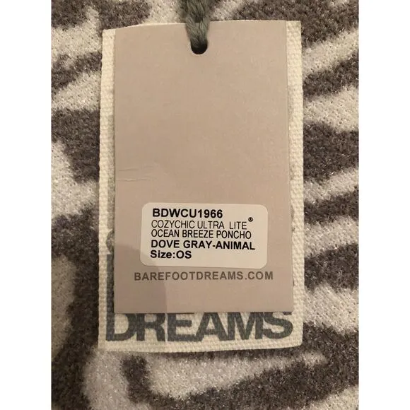 NWT Barefoot Dreams COZYCHIC Ultra Light Ocean Breeze PONCHO GRAY $118