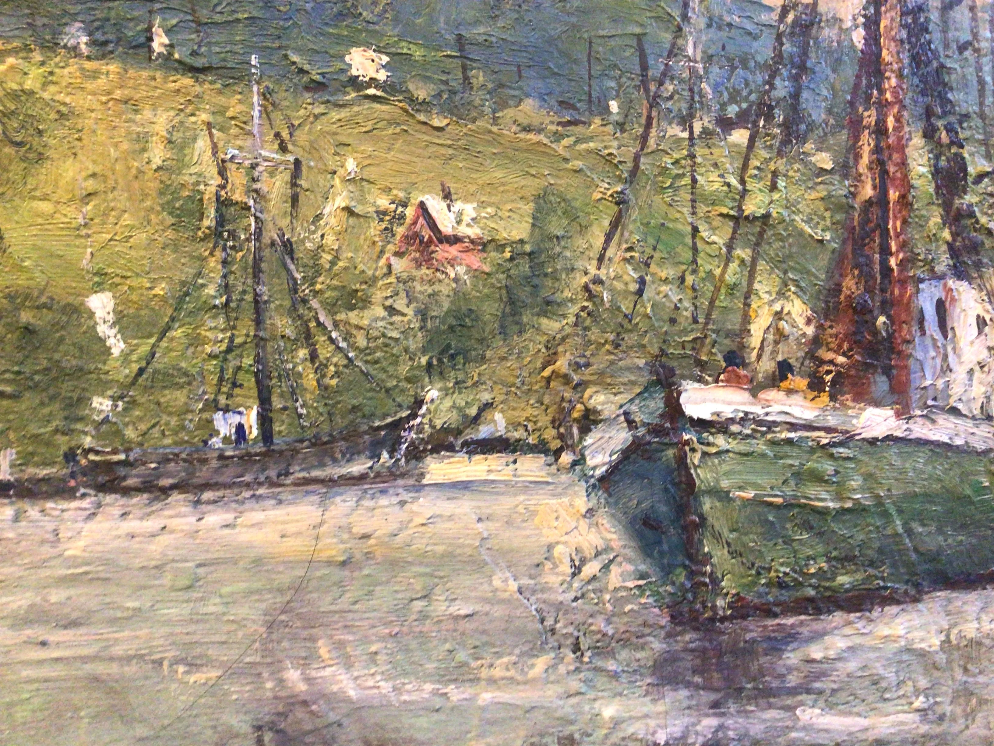 Pasquale D'Orsi Oil on Canvas of Harbor & Boat Scene ~Listed Artist Massachusetts~