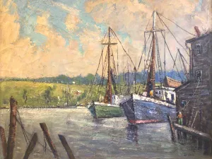 Pasquale D'Orsi Oil on Canvas of Harbor & Boat Scene ~Listed Artist Massachusetts~
