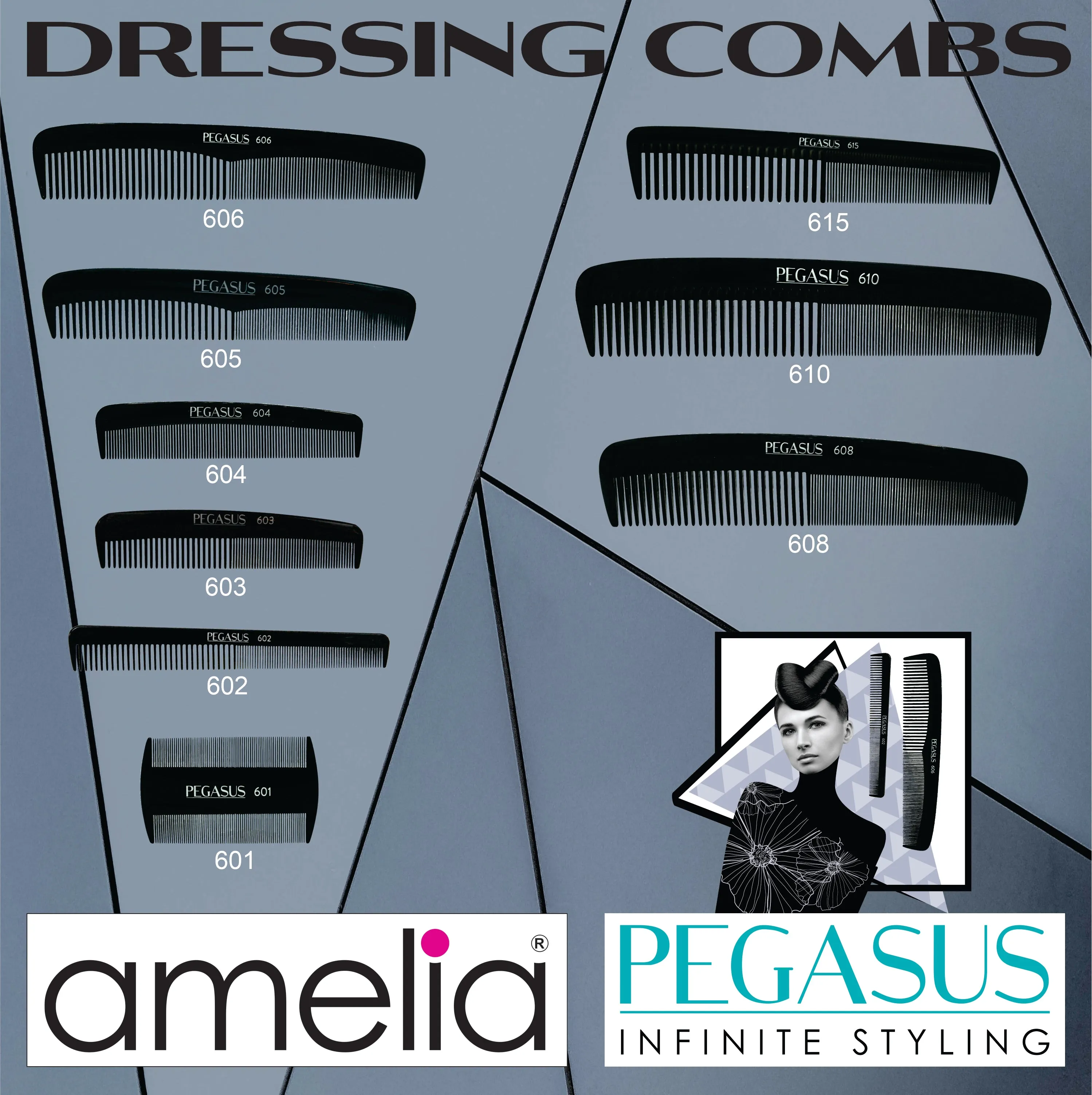 Pegasus 603, 5in Hard Rubber Pocket Comb, Handmade, Seamless, Smooth Edges, Anti Static, Heat and Chemically Resistant, Portable Pocket Purse Mustache Comb | Peines de goma dura - Black