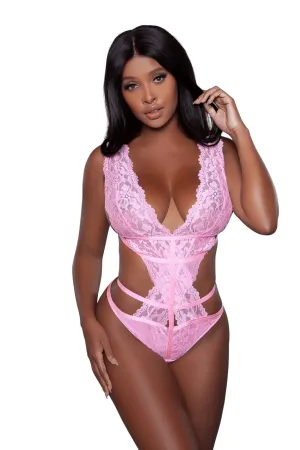 Pink Lace Strappy Teddy
