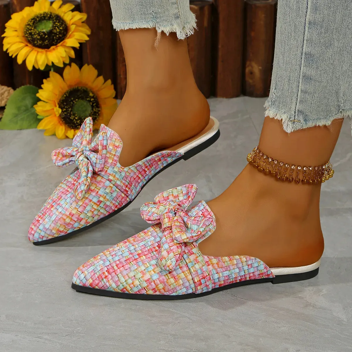 Point Toe Block Heels Slip-Ons