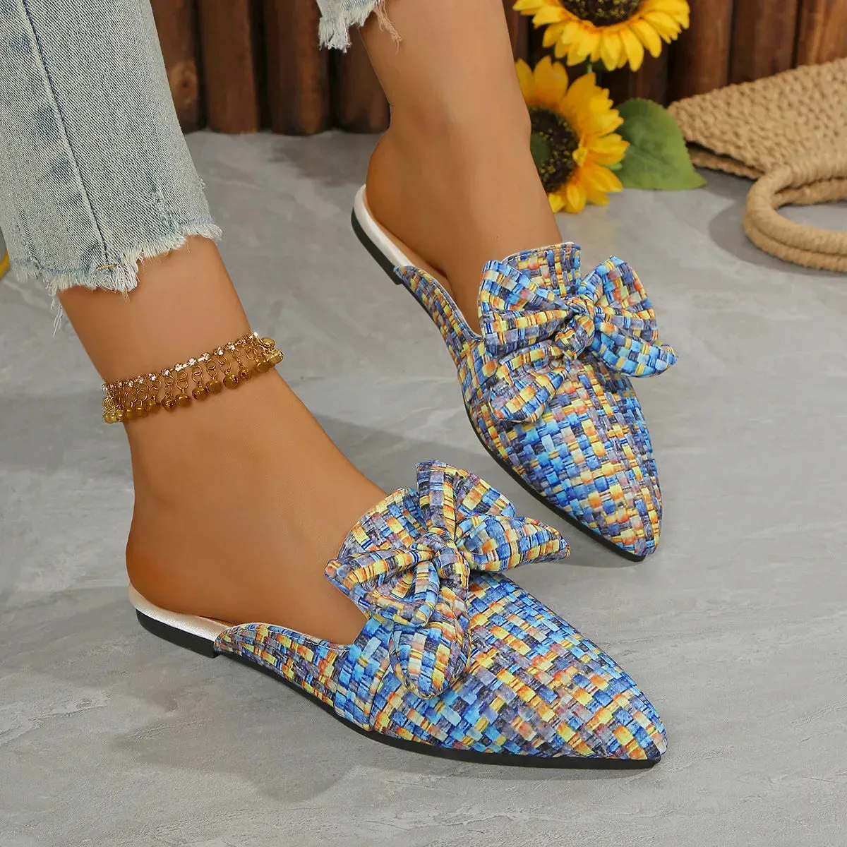 Point Toe Block Heels Slip-Ons