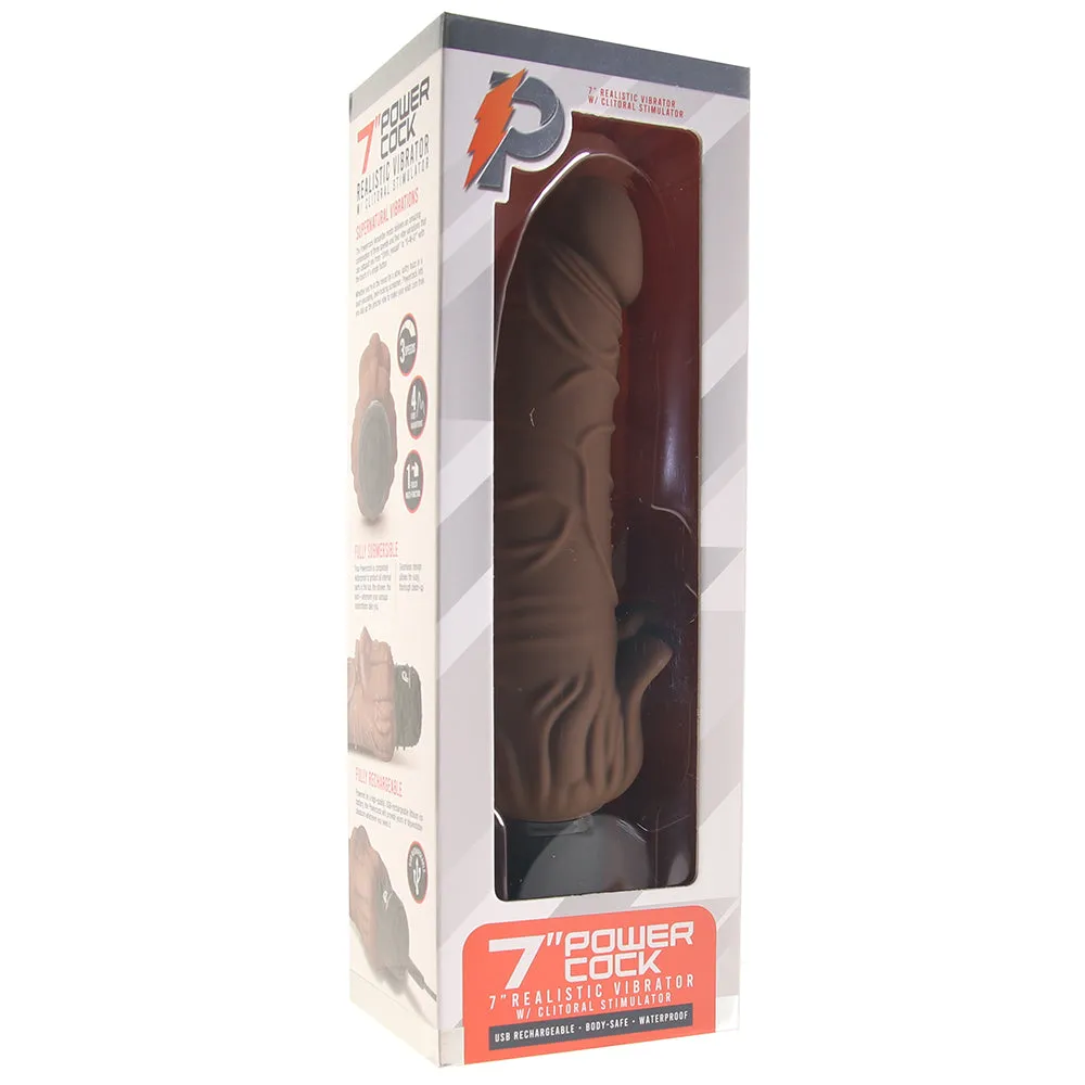 PowerCock 7 Inch Vibe with Clitoral Stimulator in Brown