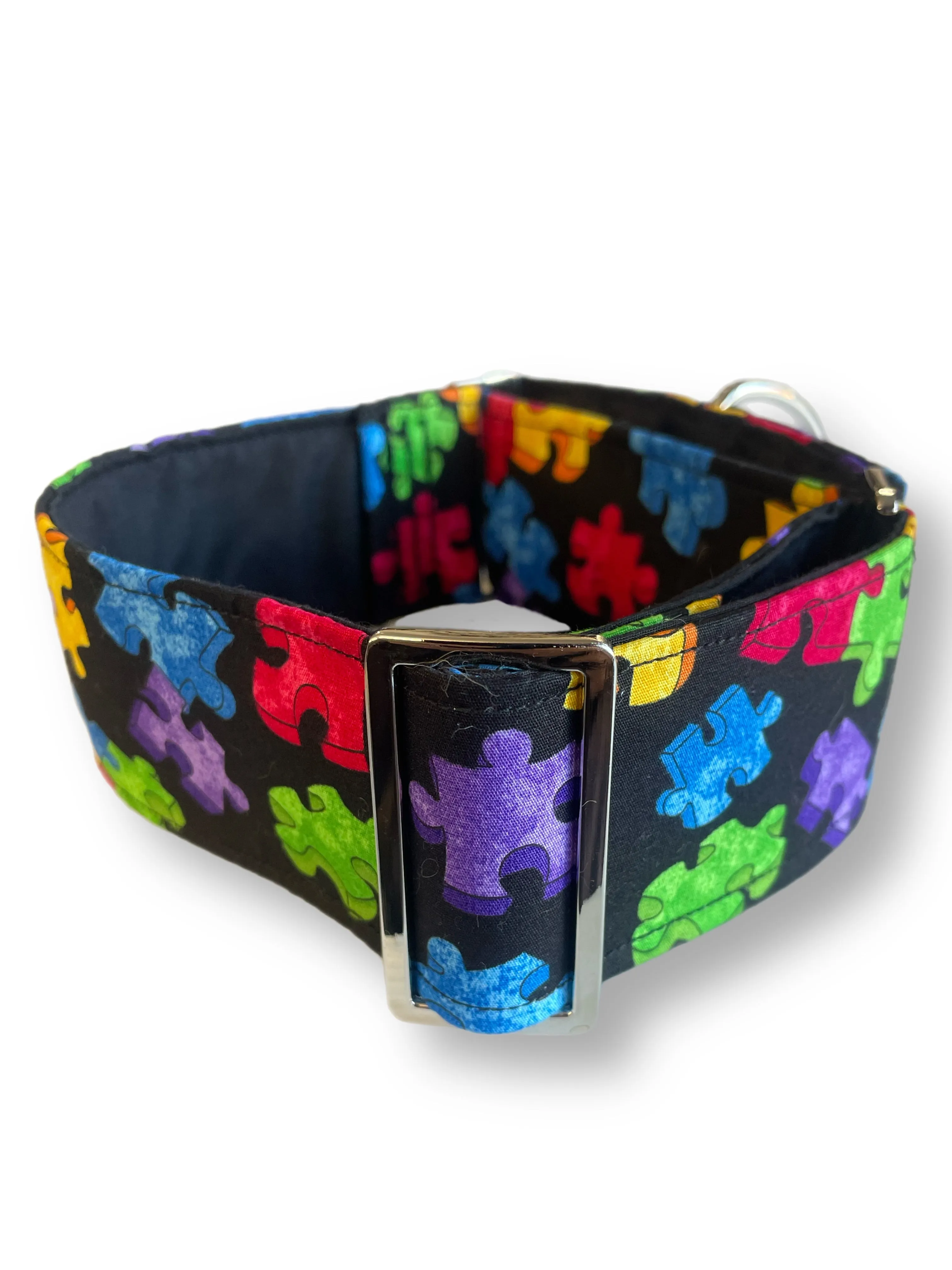 Puzzle pieces design cotton covered greyhound Martingale collar 50mm width