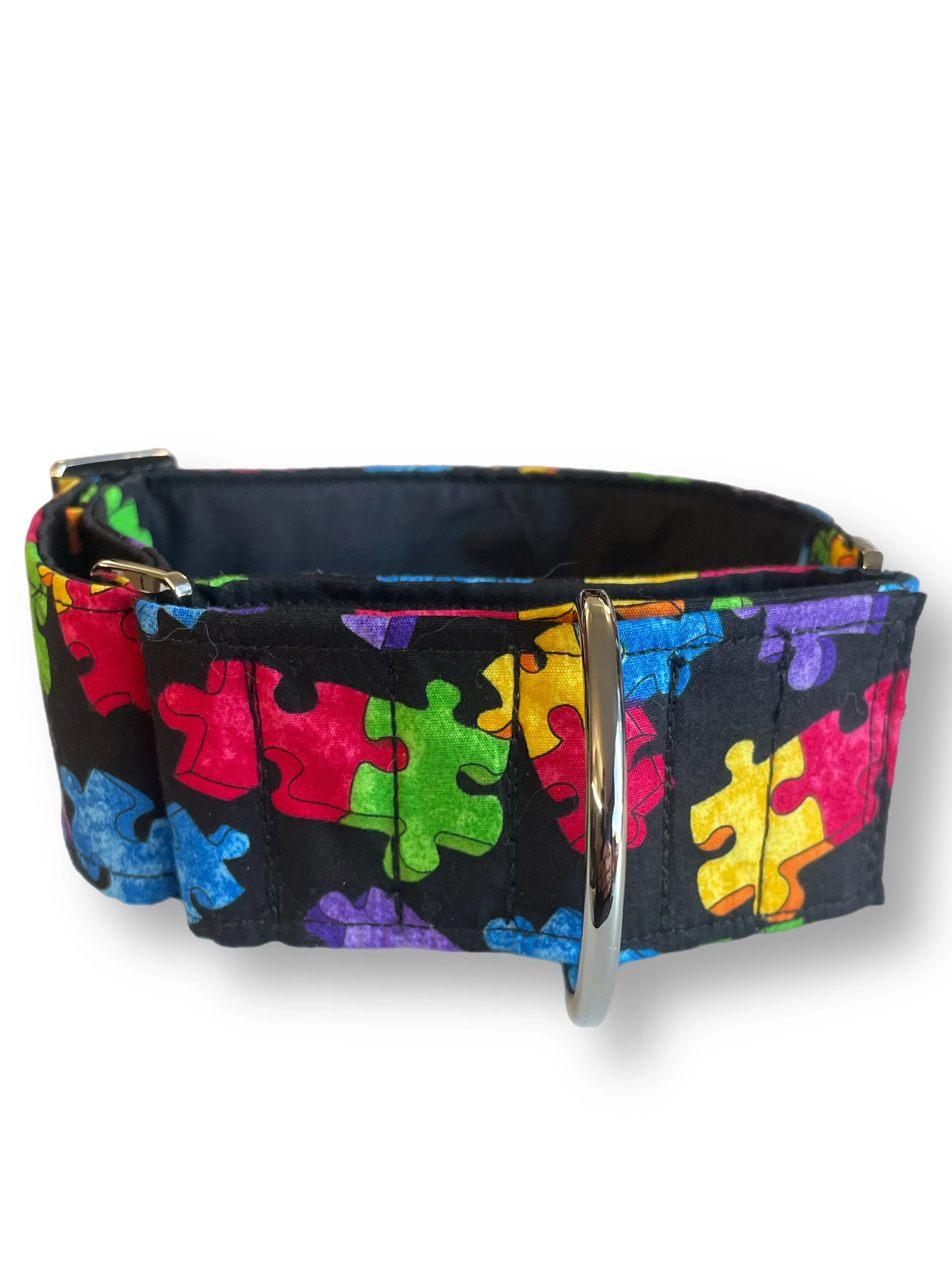 Puzzle pieces design cotton covered greyhound Martingale collar 50mm width