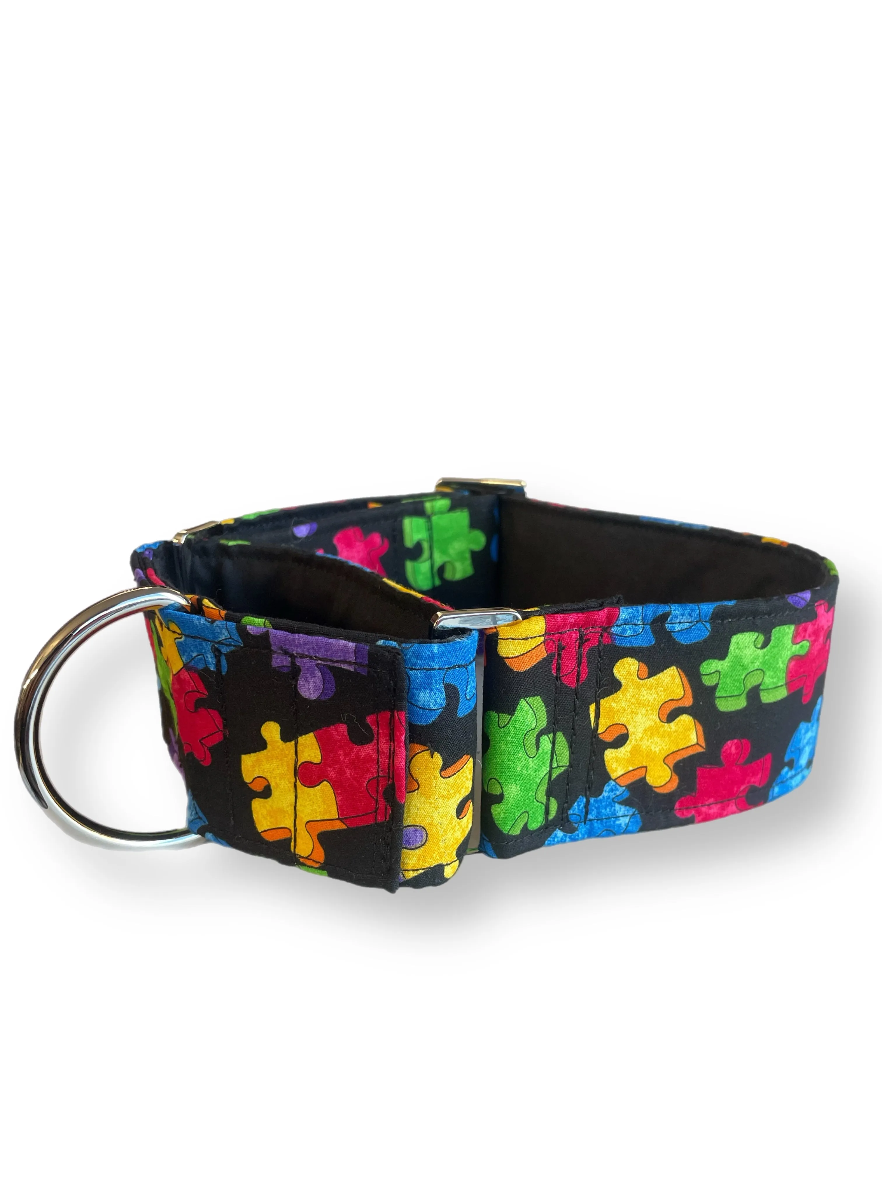 Puzzle pieces design cotton covered greyhound Martingale collar 50mm width