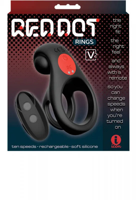 Red Dot Vibrating  Ring V2 With Remote - Black/red
