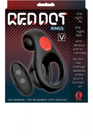 Red Dot Vibrating  Ring V2 With Remote - Black/red
