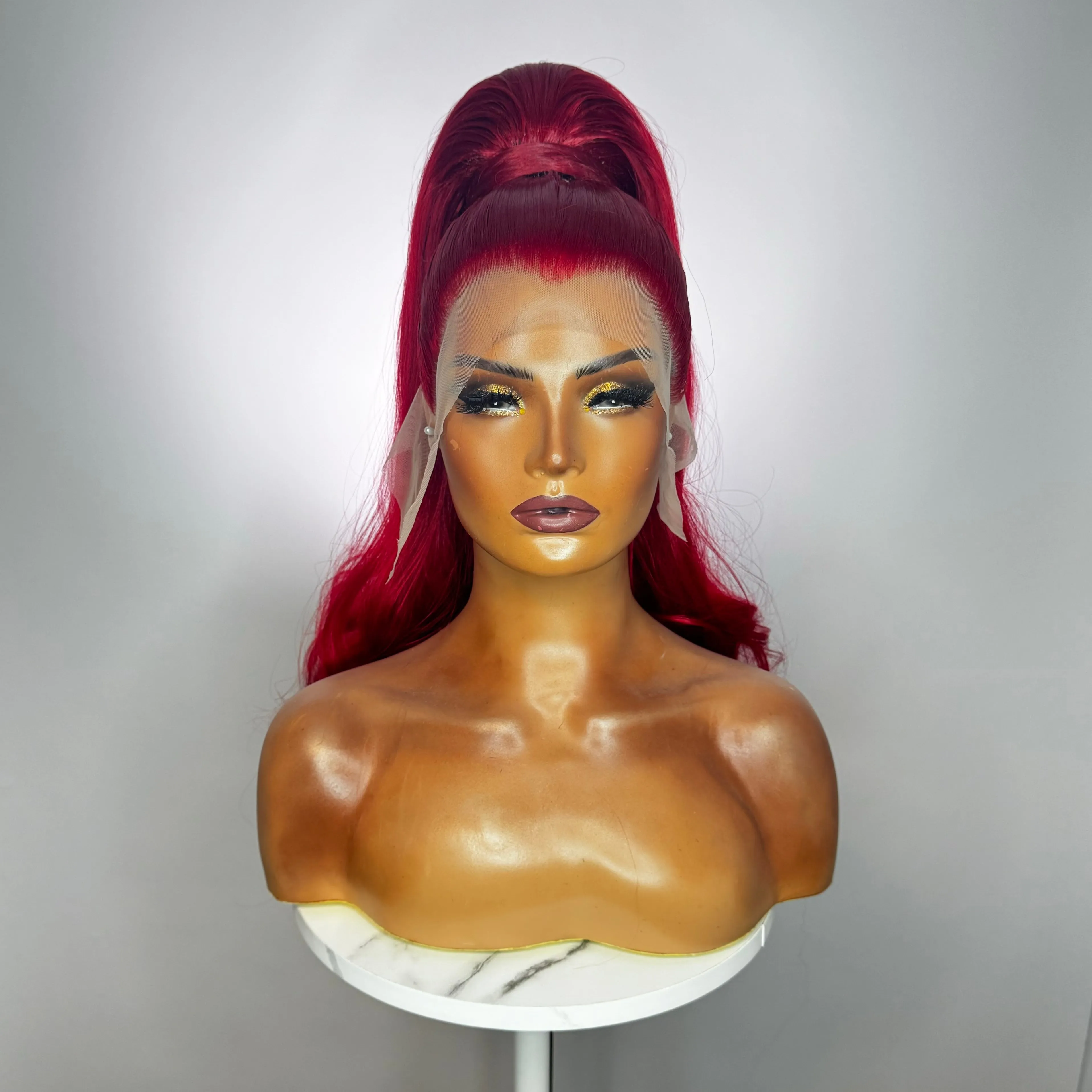 Red Stacked XL Ponytail Synthetic Wig (Made to Order)