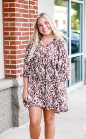 Remember My Place Floral Dress in Chocolate