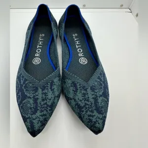 Rothy’s The Point~ Emerald Blue Snake Print Retired Shoes Size 7