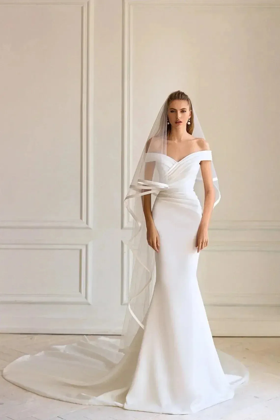 Roycebridal Off Shoulder Soft Satin Mermaid Wedding Dresses Court Train Bridal Gowns vestido de casamento