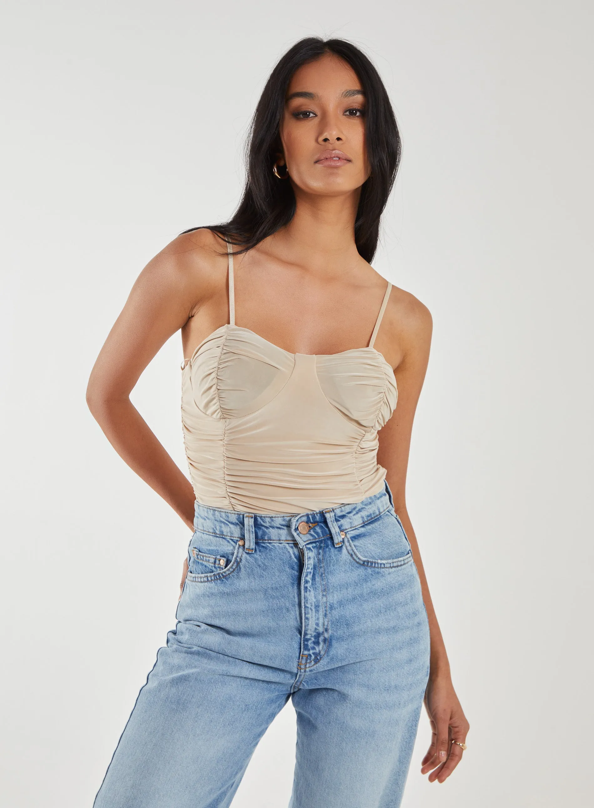 Ruched Cupped Strappy Bodysuit