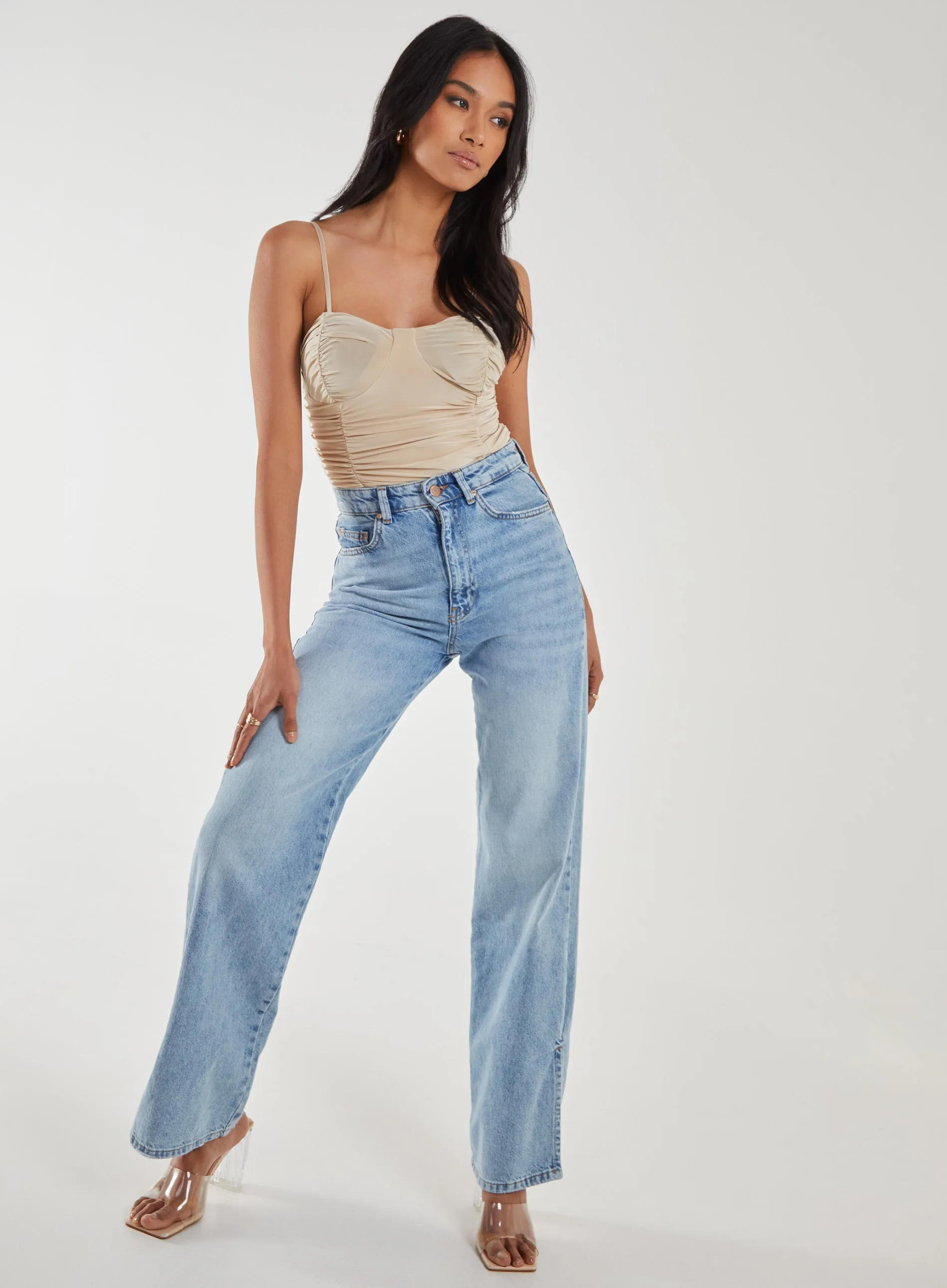Ruched Cupped Strappy Bodysuit