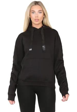 Ruched Sleeve Hoodie with Silk Ribbon Drawstring