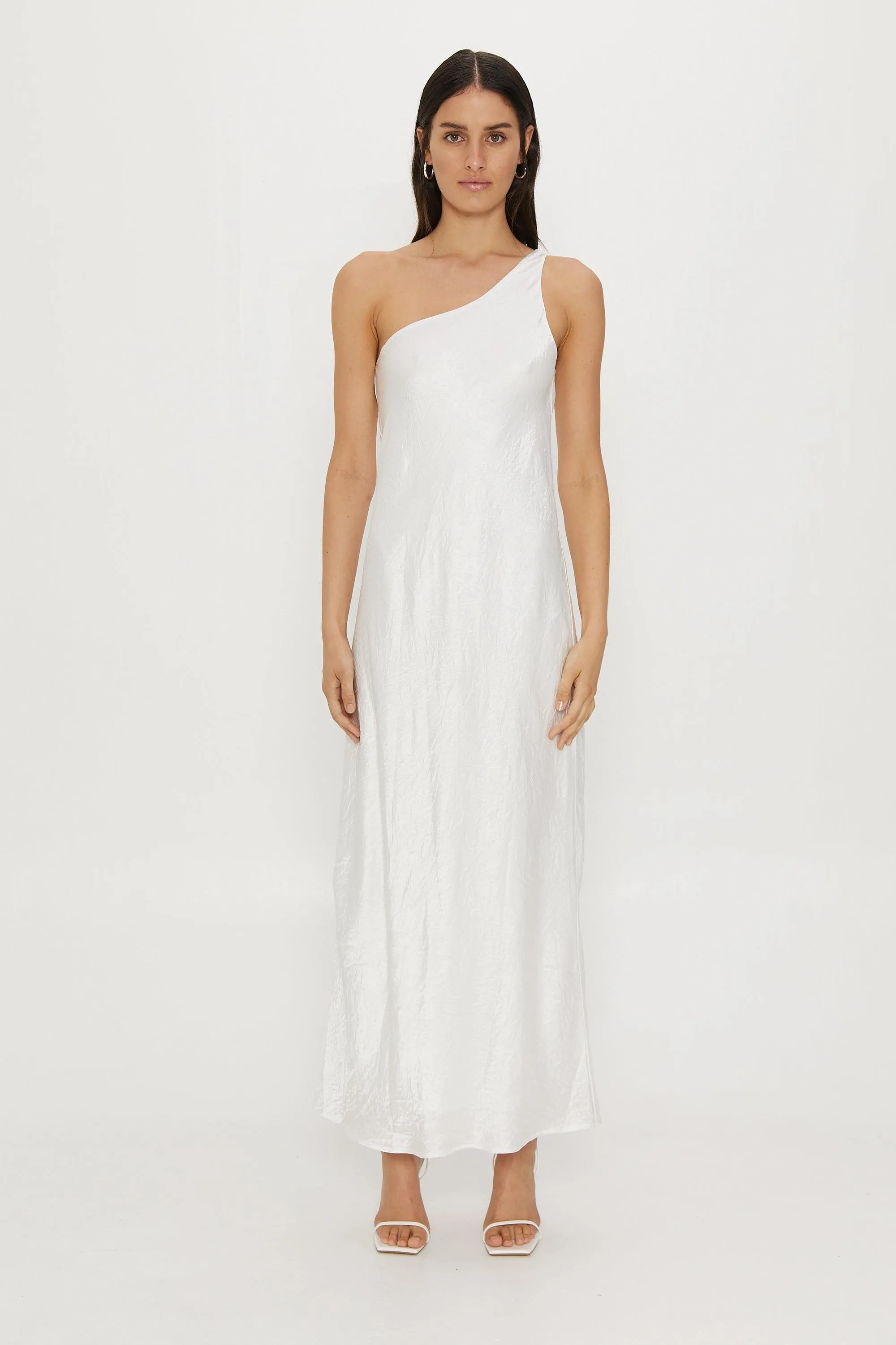 RUNNING WATER BIAS ONE SHOULDER MAXI | WHITE