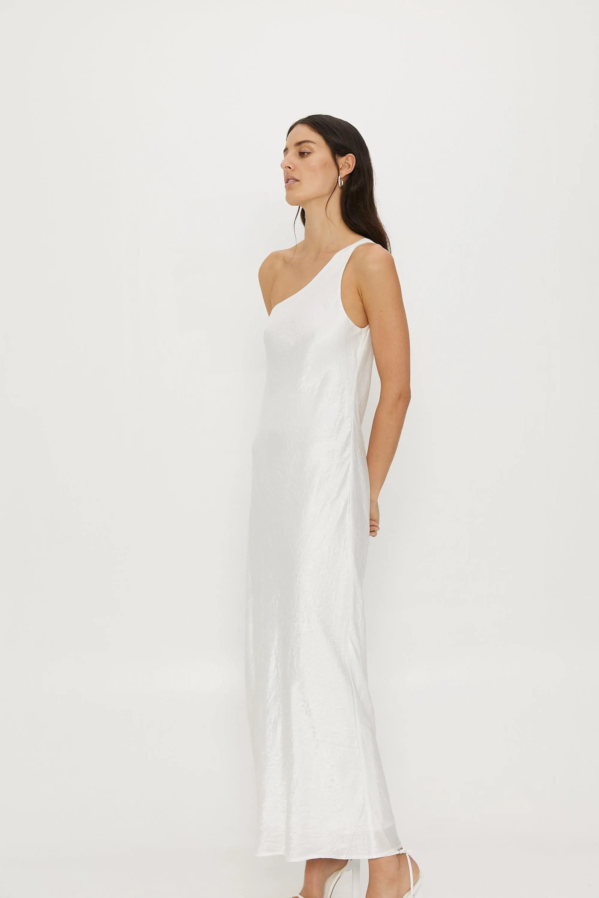 RUNNING WATER BIAS ONE SHOULDER MAXI | WHITE