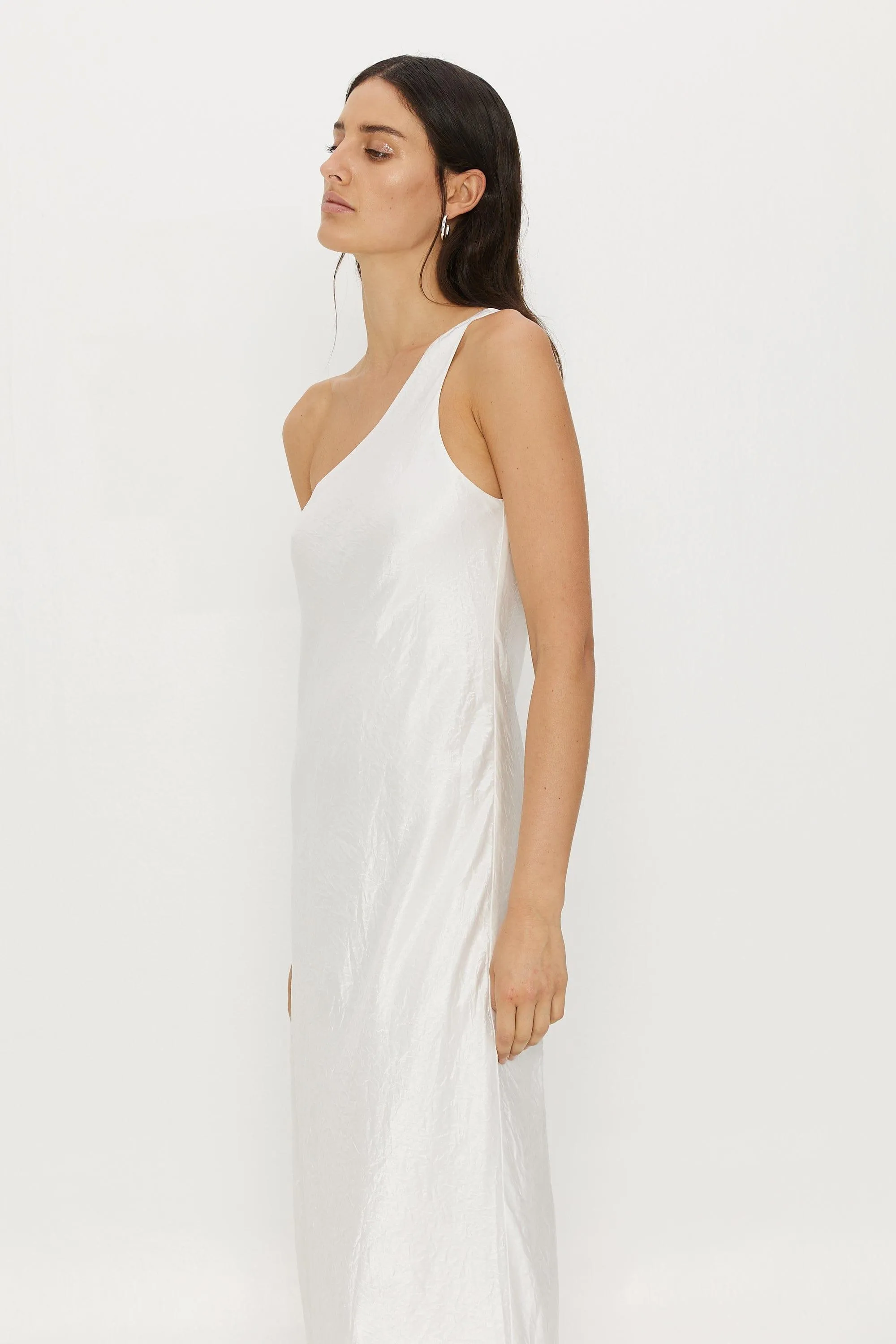 RUNNING WATER BIAS ONE SHOULDER MAXI | WHITE