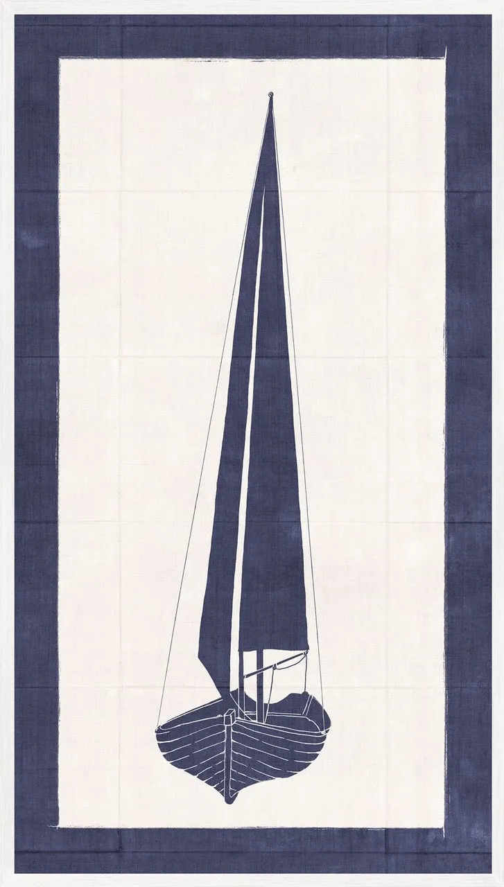 Sailboat - Indigo boat on off-white background