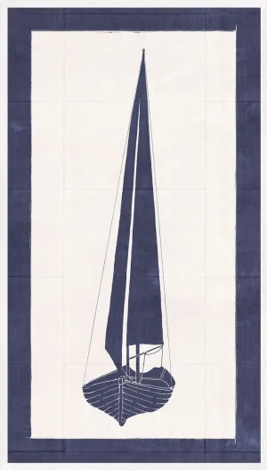 Sailboat - Indigo boat on off-white background