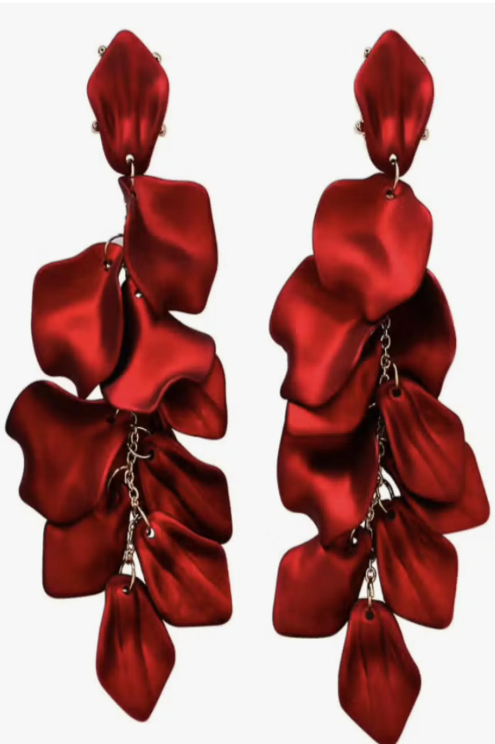 Satin Tiered Red Petal Drop Earrings