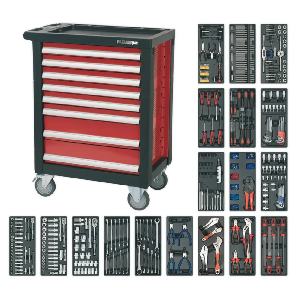 Sealey 8 Drawer Rollcab with Ball Bearing Slides & 707pc Tool Kit - Red/Black - B