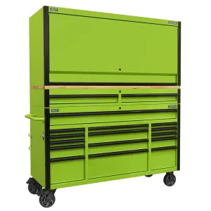 Sealey Superline Pro 15 Drawer 1549mm Mobile Trolley with Wooden Worktop and Hutch and 2 Drawer Riser