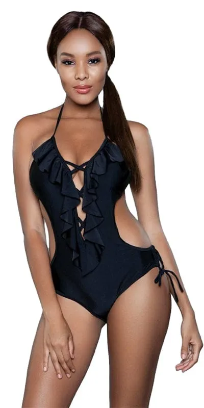 Sexy Candace Criss Cross Ruffle Halterneck Swimsuit