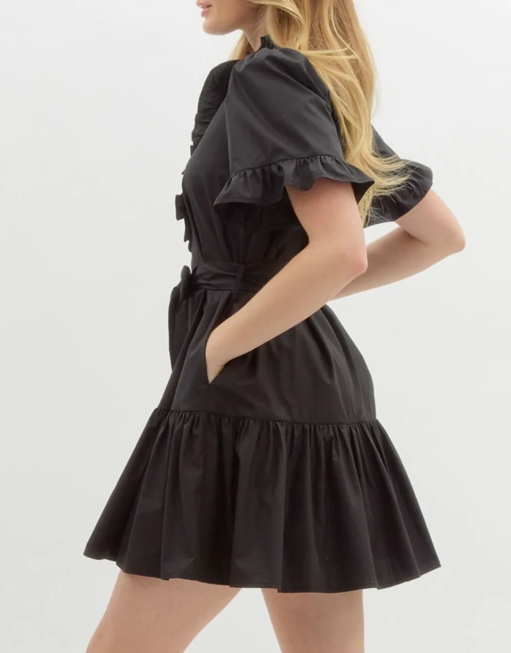 Solid Short Sleeve Front Half Button Closure Mini Dress
