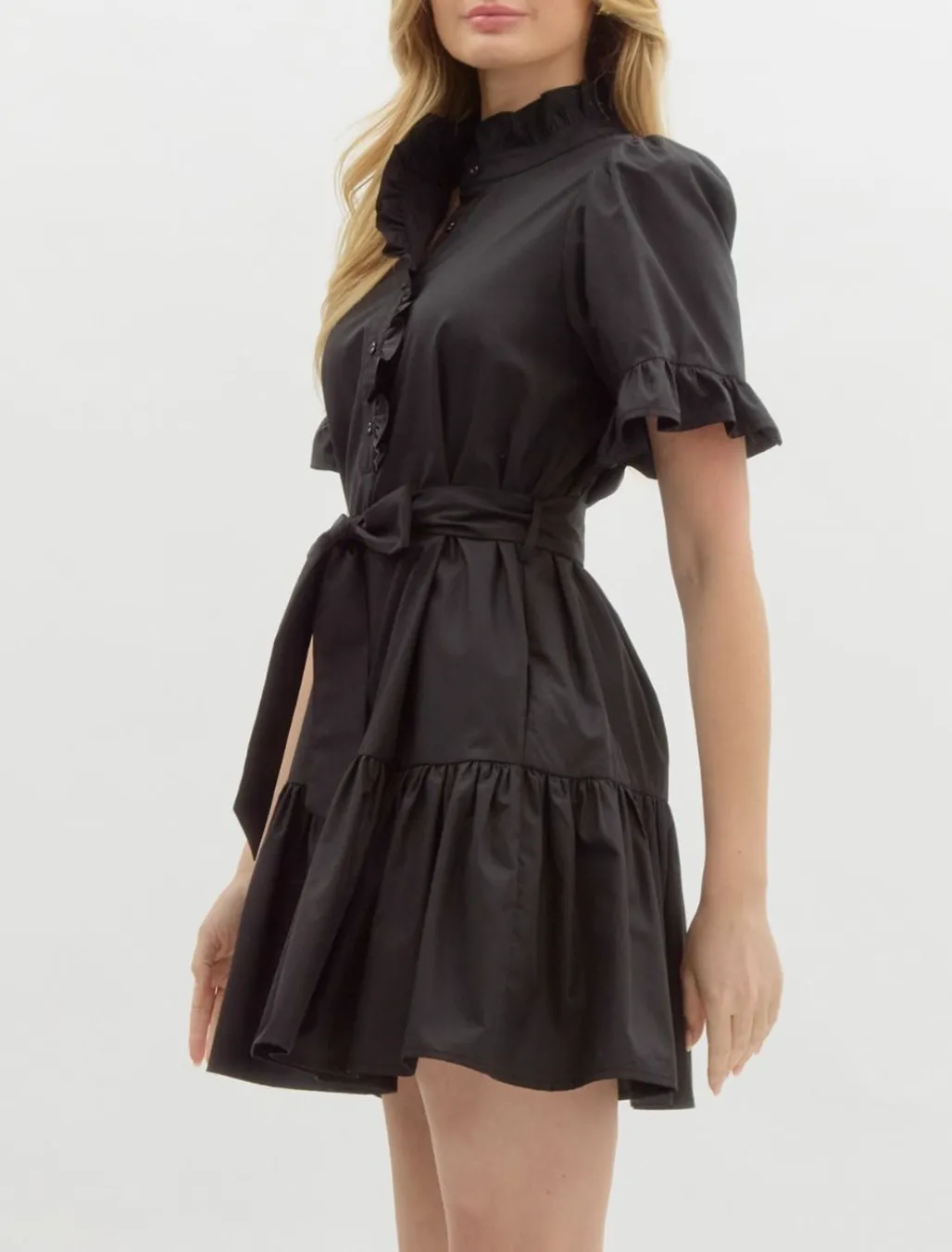 Solid Short Sleeve Front Half Button Closure Mini Dress