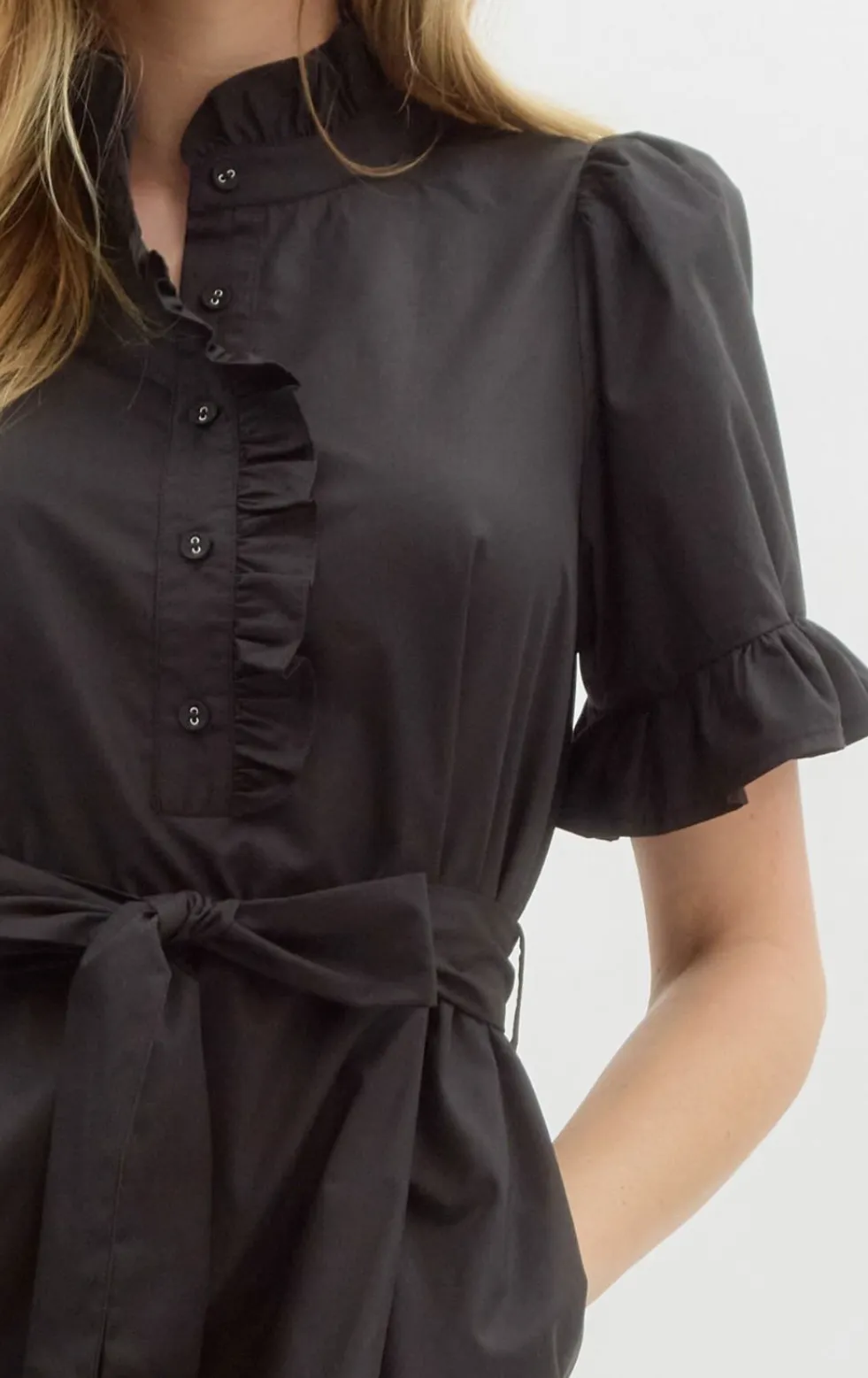 Solid Short Sleeve Front Half Button Closure Mini Dress