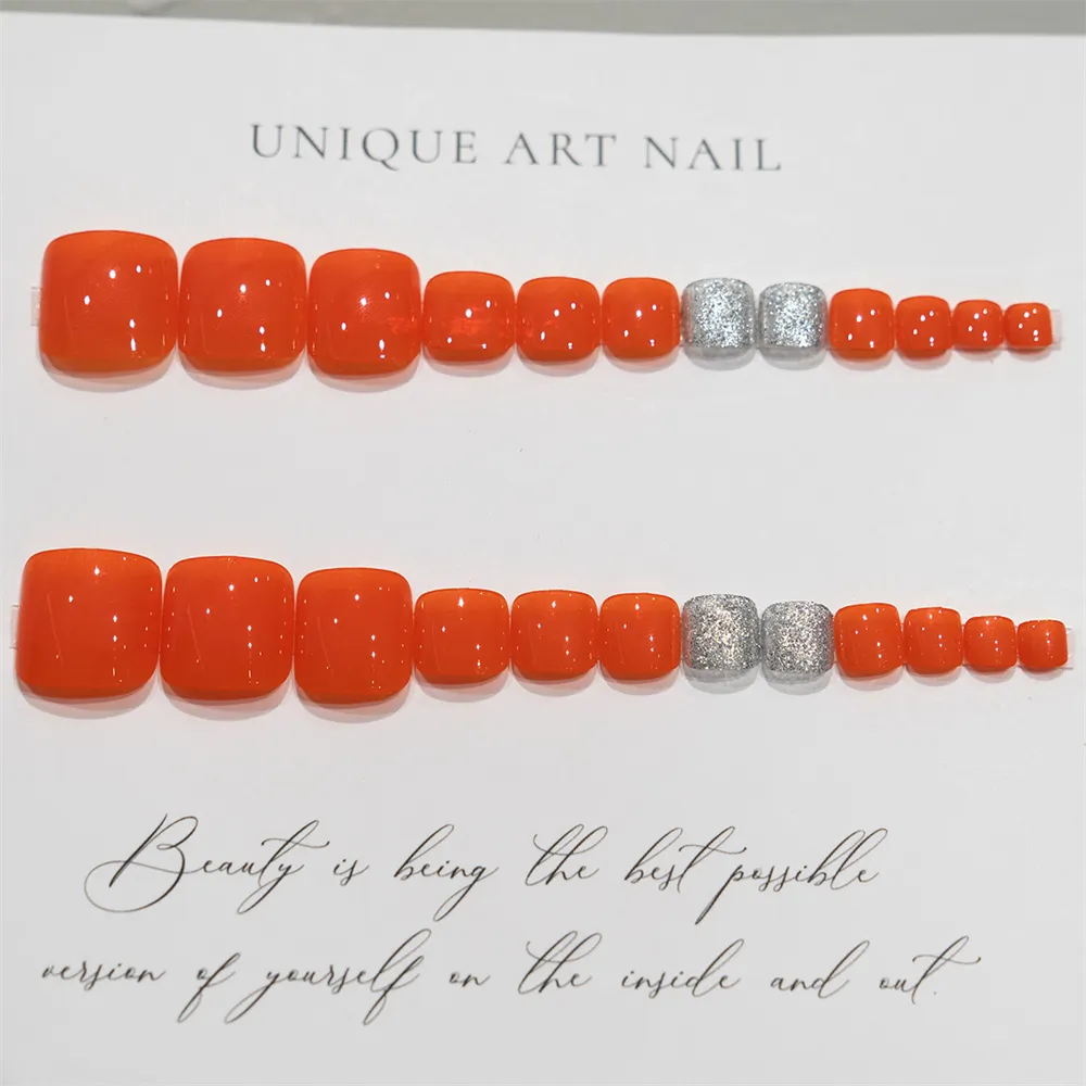Square Toe Summer Orange Glitter