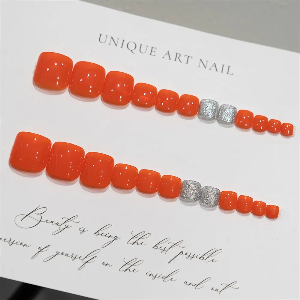 Square Toe Summer Orange Glitter
