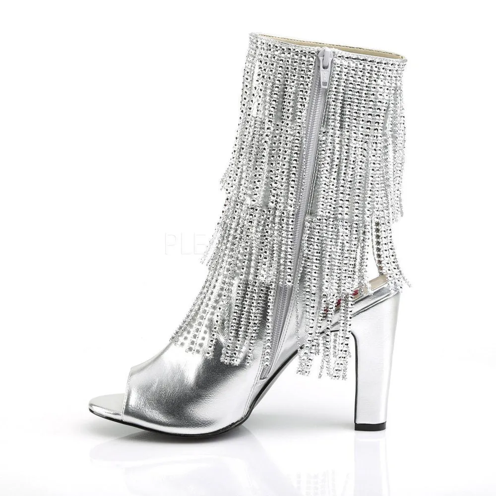 SS-QUEEN-100 Ankle Boot | Silver Faux Leather