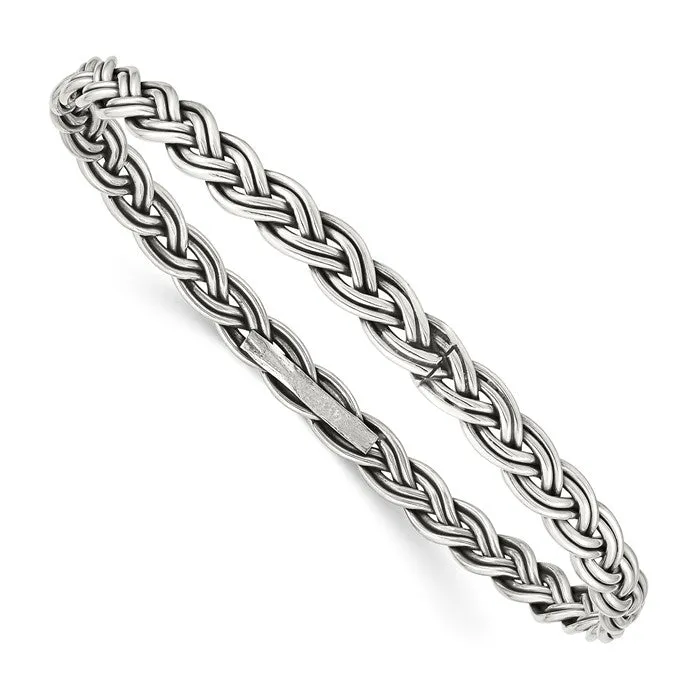 Sterling Silver Braided 5.25mm Wide Slip-On Bangle Bracelet