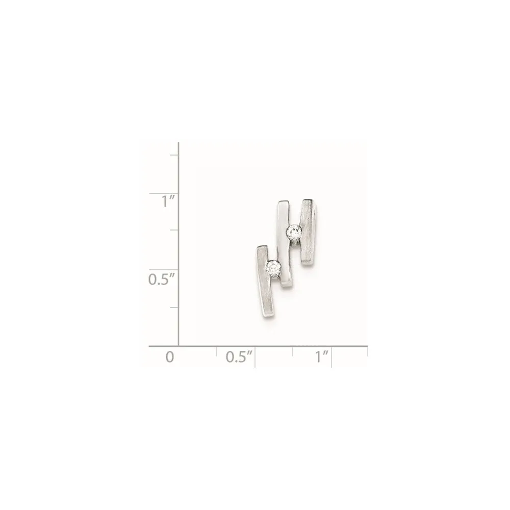 Sterling Silver Brushed And Polished CZ Slide