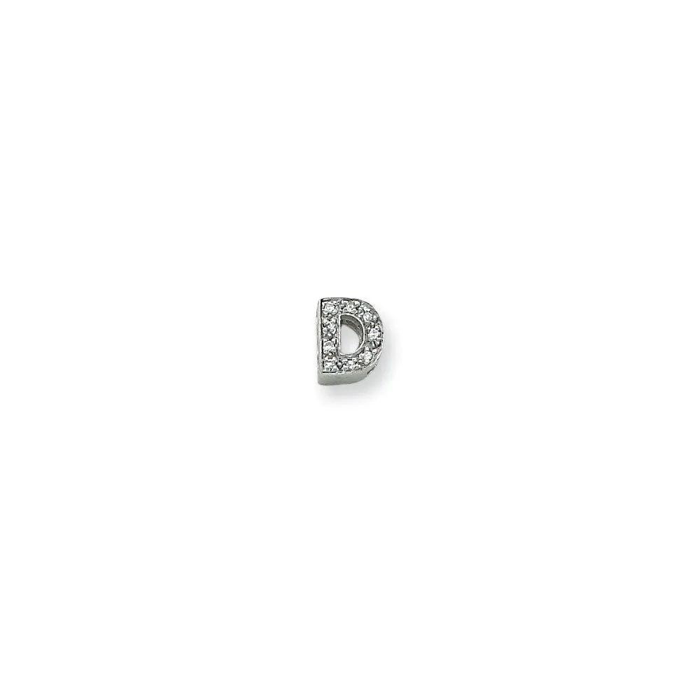 Sterling Silver Polished CZ Initial D Slide