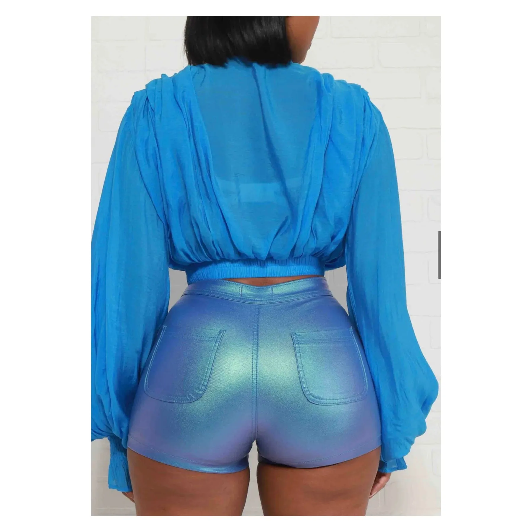 Summer Clearance ! Blue Metallic Stretchy Shorts
