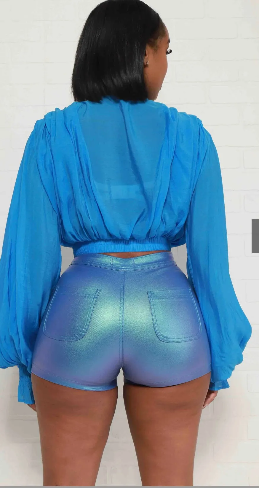 Summer Clearance ! Blue Metallic Stretchy Shorts